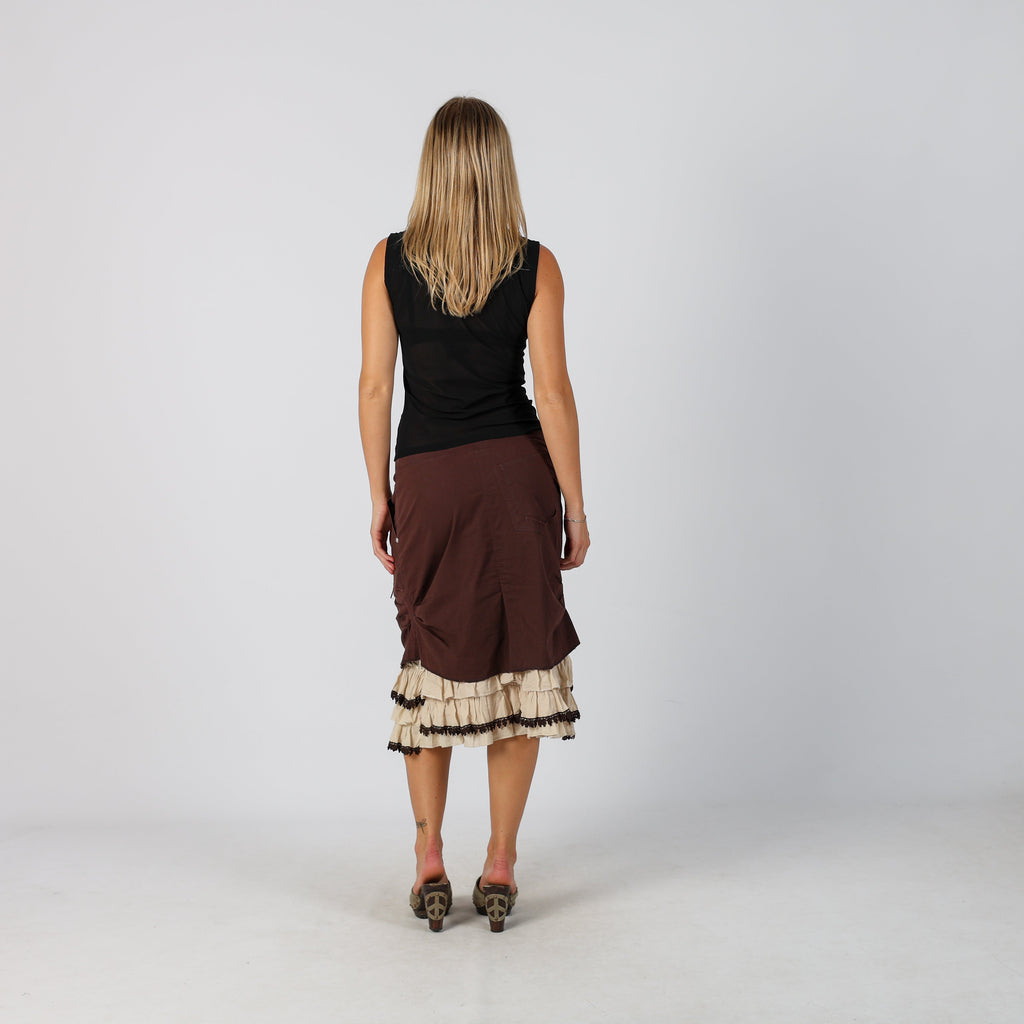 Brown Y2K Woven Midi Skirt (S)