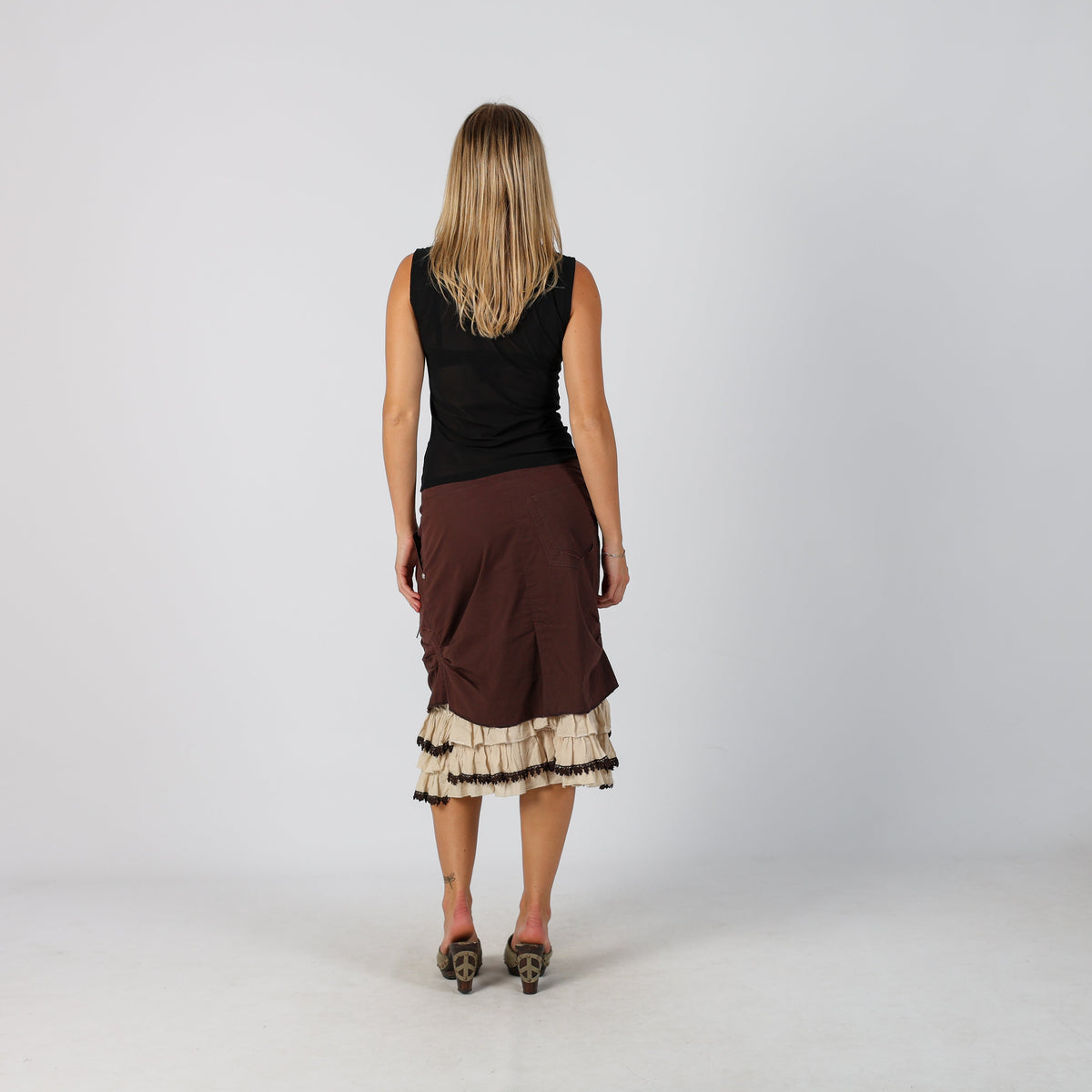 Brown Y2K Woven Midi Skirt (S)