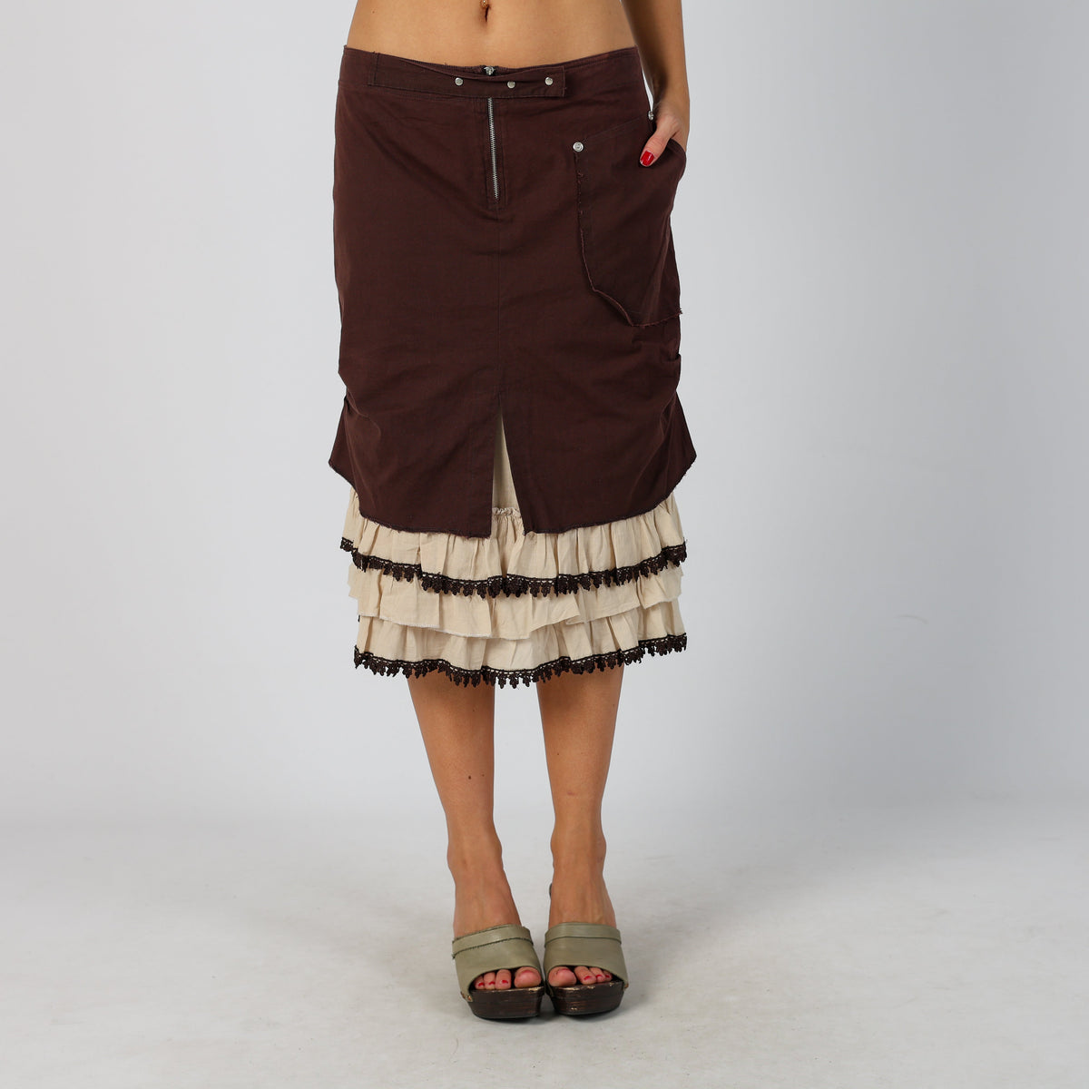 Brown Y2K Woven Midi Skirt (S)