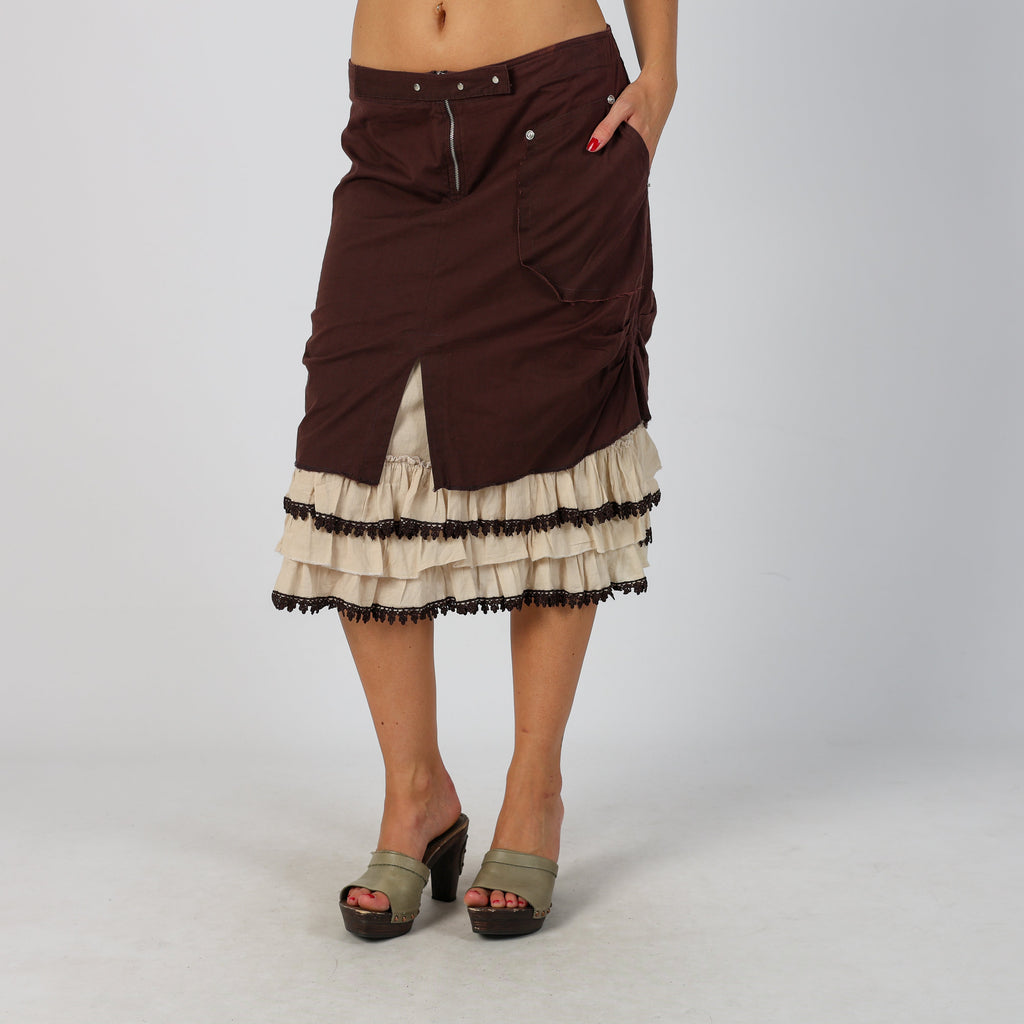 Brown Y2K Woven Midi Skirt (S)