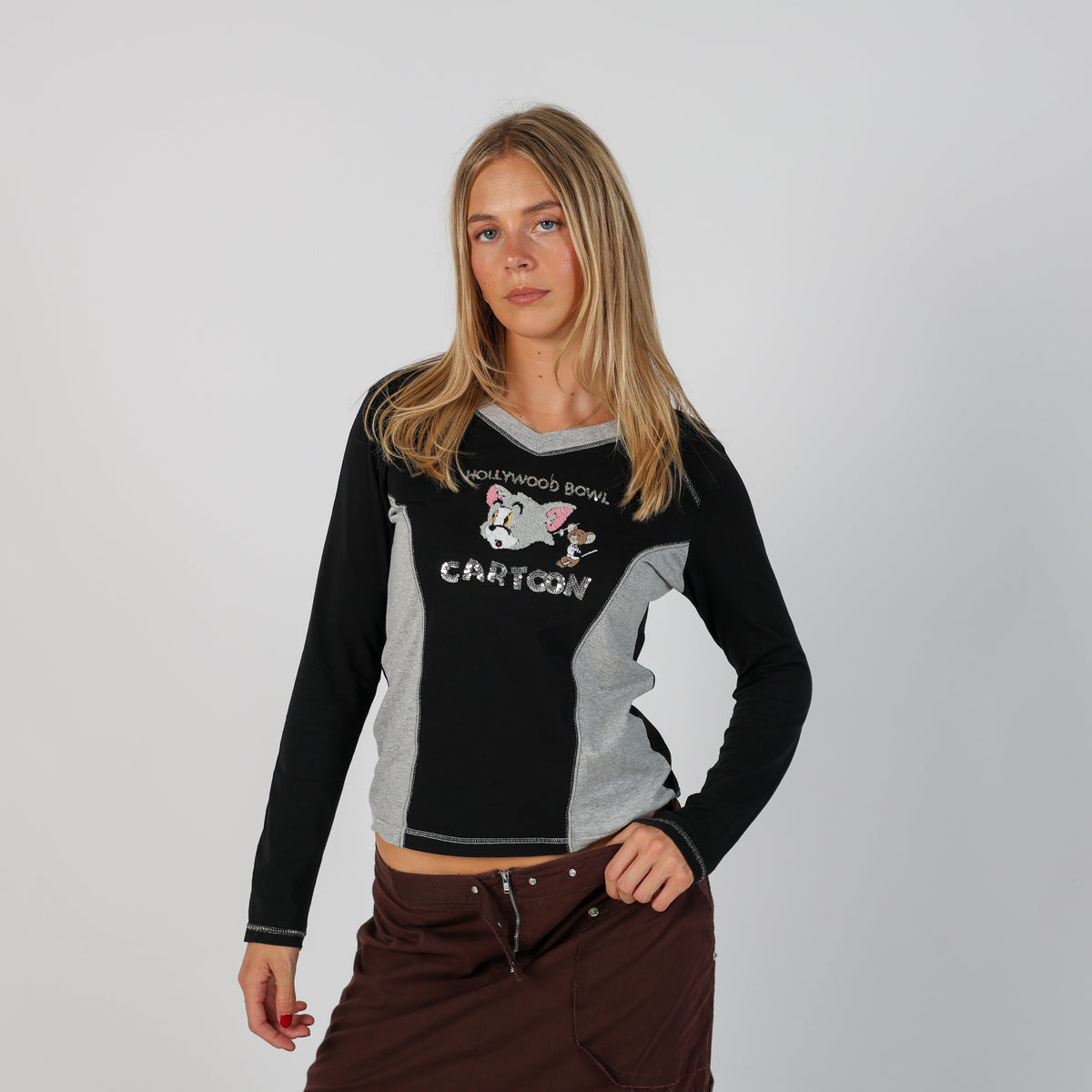 Black Y2K Made in Italy Long Sleeve Top Tom and Jerry (S)