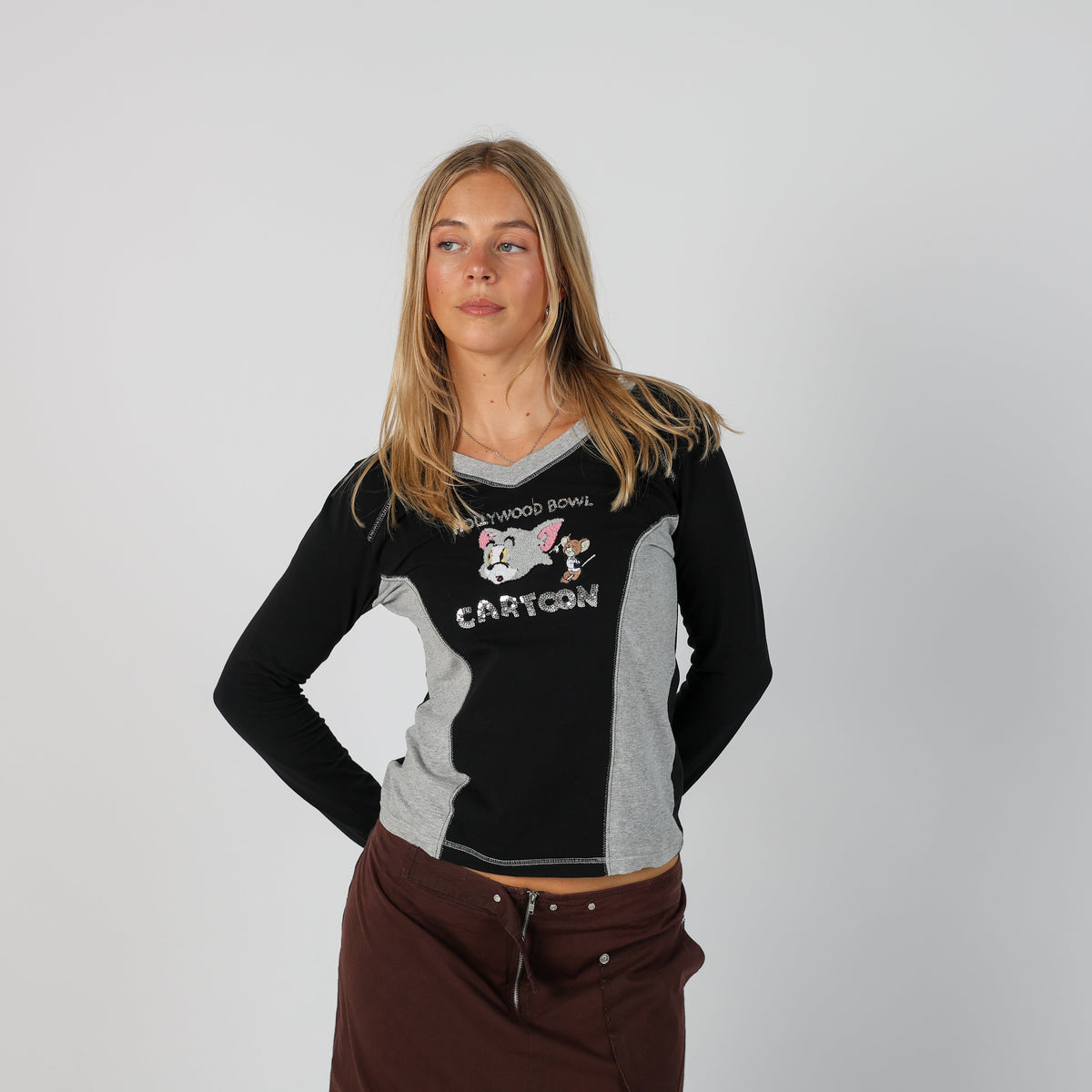 Black Y2K Made in Italy Long Sleeve Top Tom and Jerry (S)