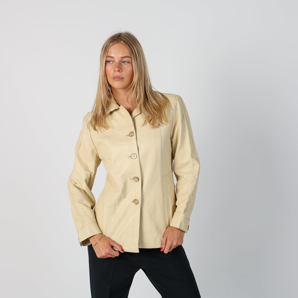 Beige Y2K Made in Italy Leather Jacket (M)