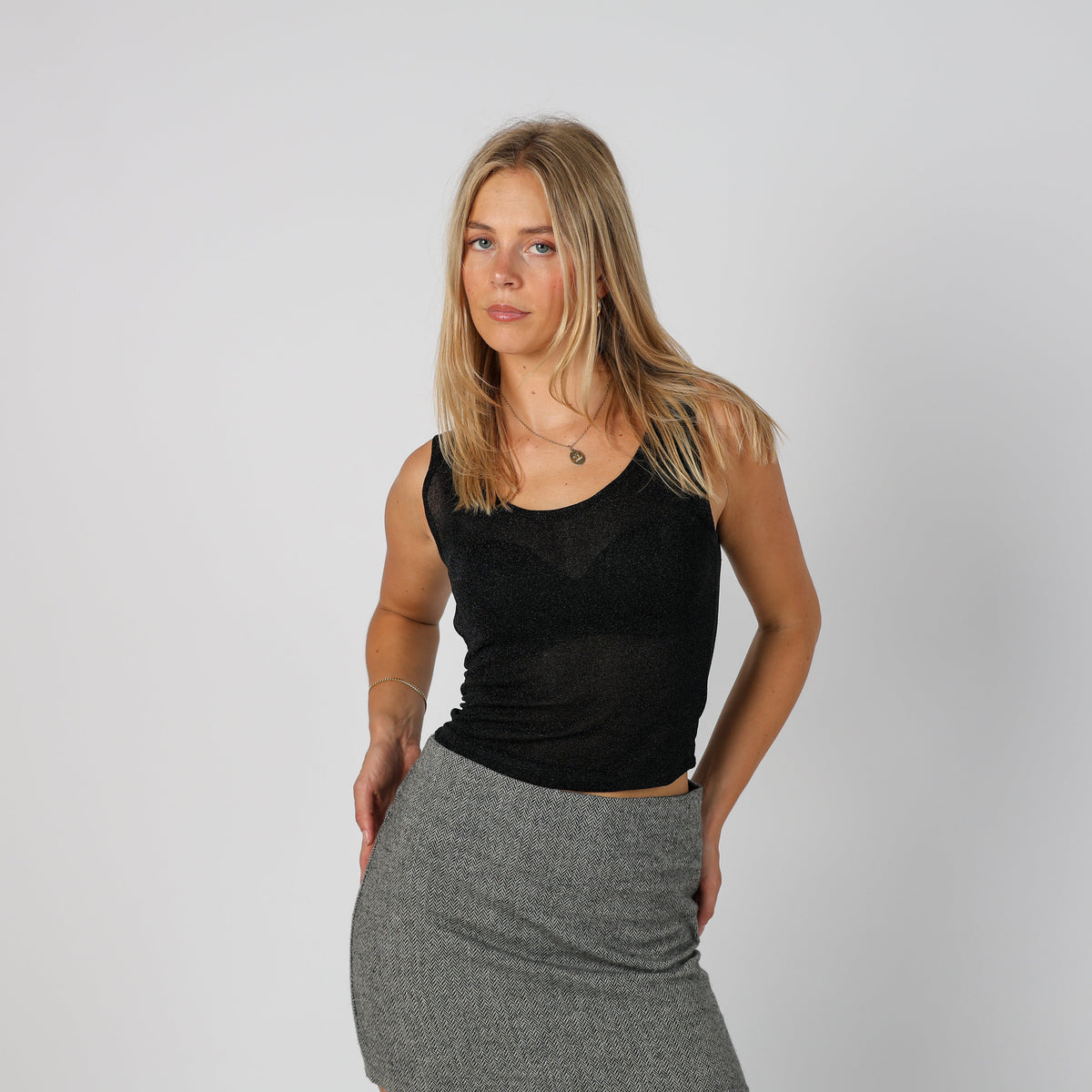 Black Y2K Woven Vest Sheer (S)