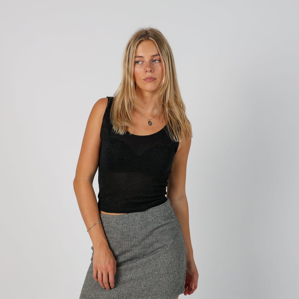Black Y2K Woven Vest Sheer (S)