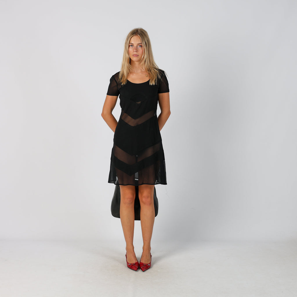 Black Y2K Made in Italy Woven Mini Dress (S)