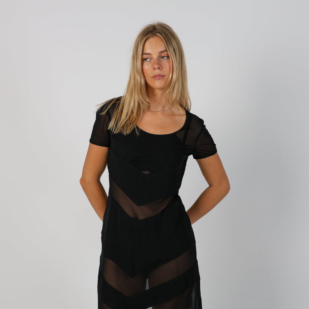 Black Y2K Made in Italy Woven Mini Dress (S)