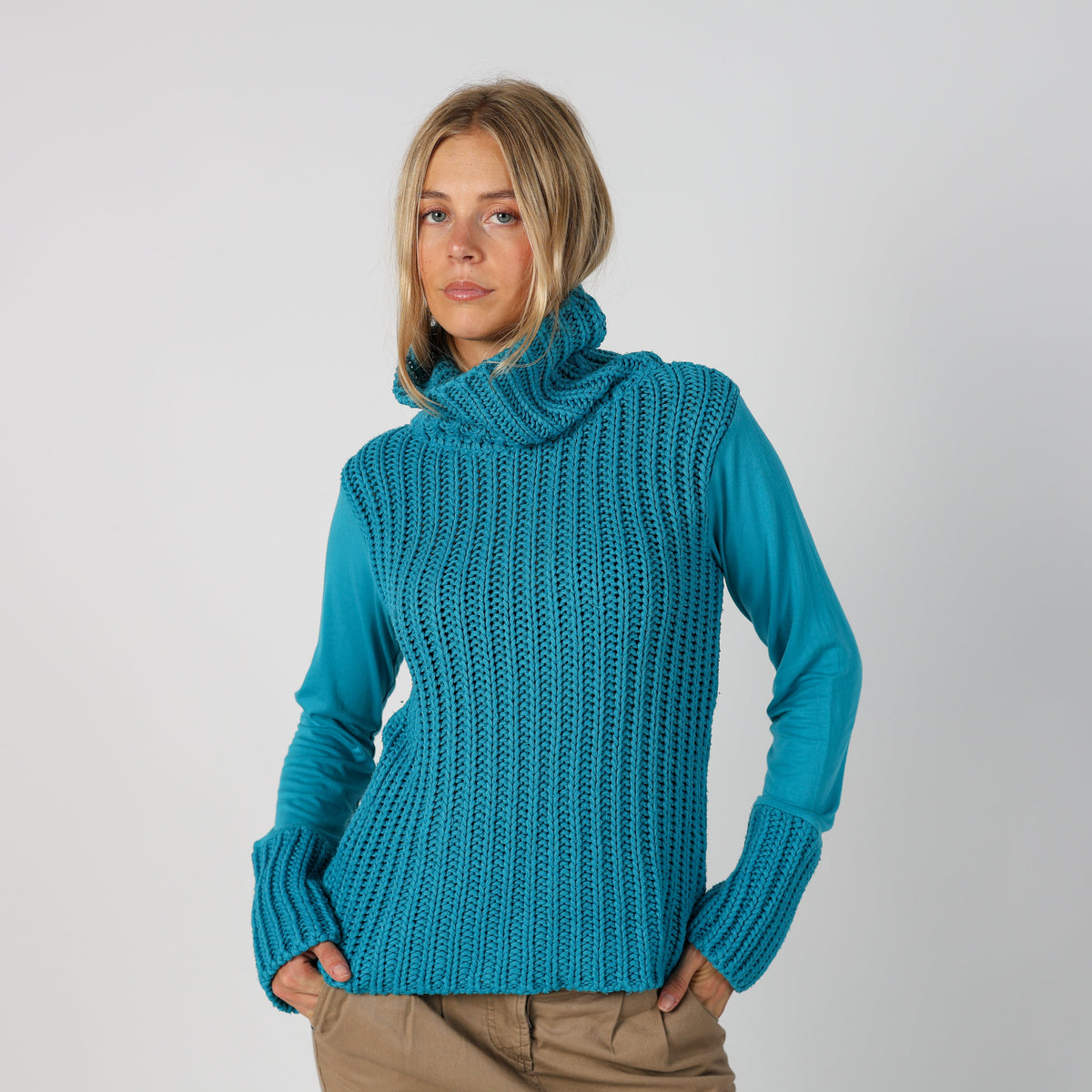 Turquoise Y2K Knitted Jumper (M)
