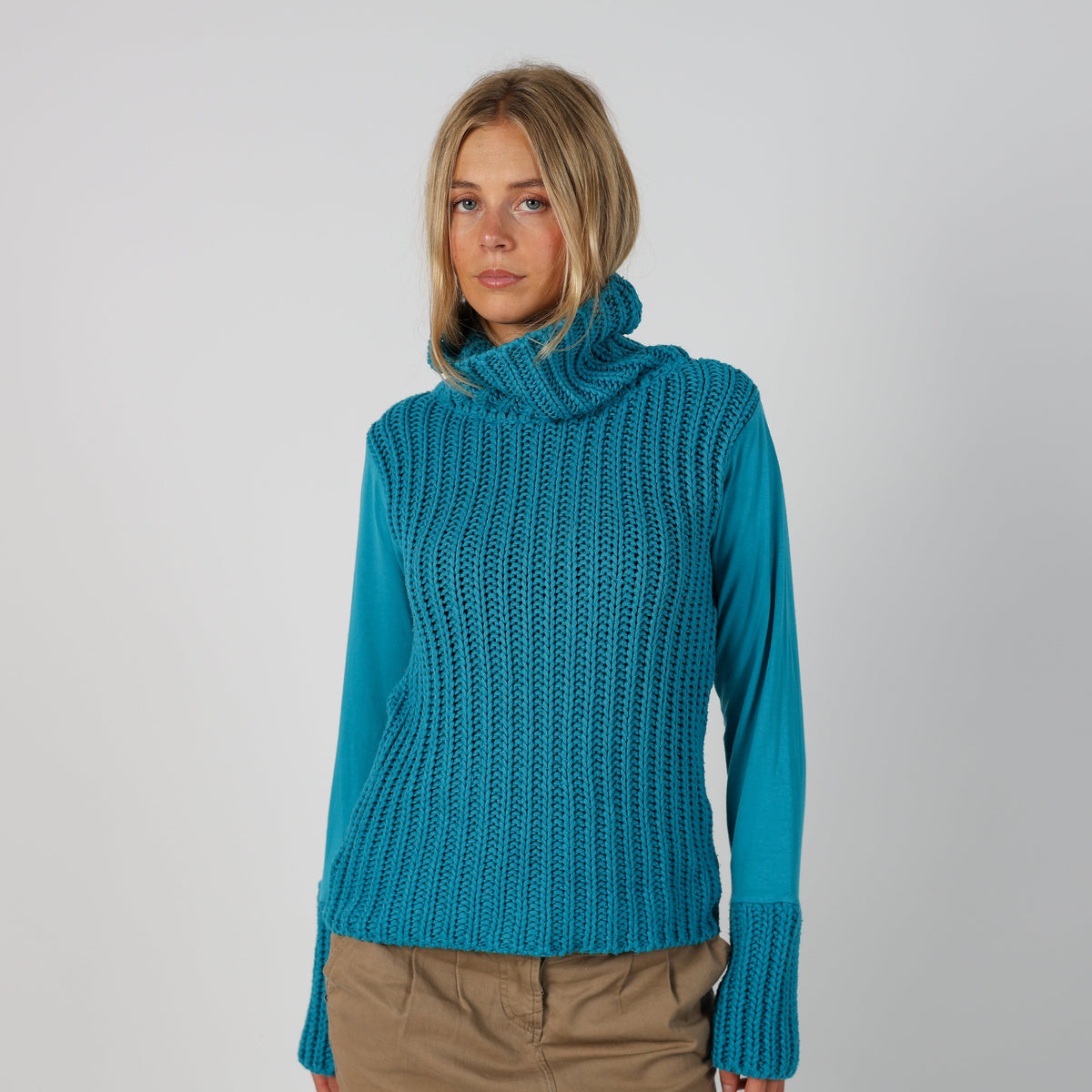 Turquoise Y2K Knitted Jumper (M)