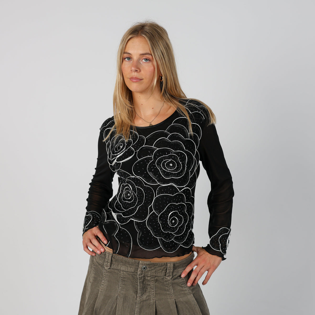 Black Y2K Urban Renewal Long Sleeve Top (M)