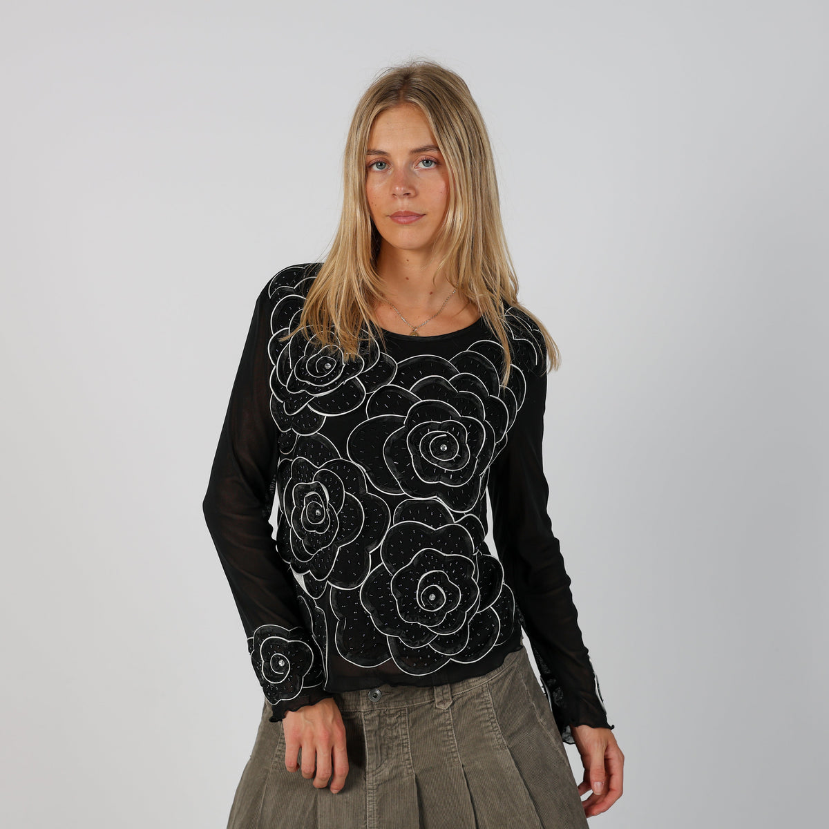 Black Y2K Urban Renewal Long Sleeve Top (M)