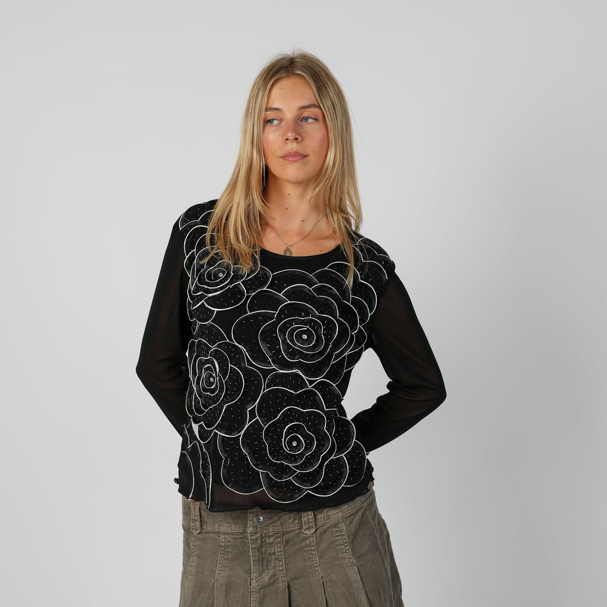 Black Y2K Urban Renewal Long Sleeve Top (M)