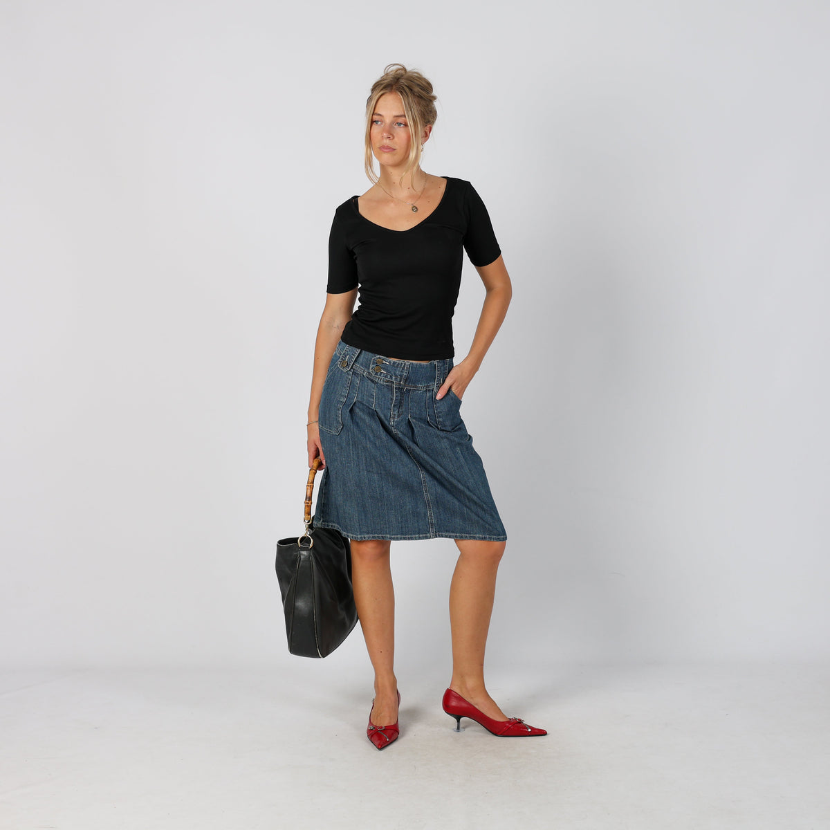 Blue Y2K Denim Midi Skirt (S)