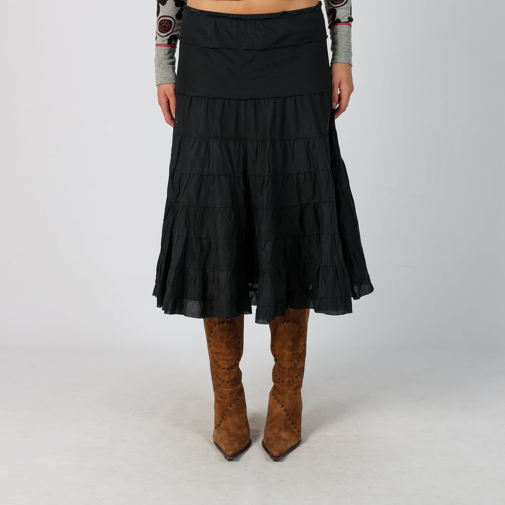 Black Y2K Sisley Woven Midi Skirt (XS)
