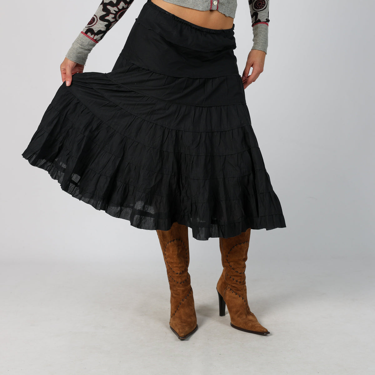 Black Y2K Sisley Woven Midi Skirt (XS)