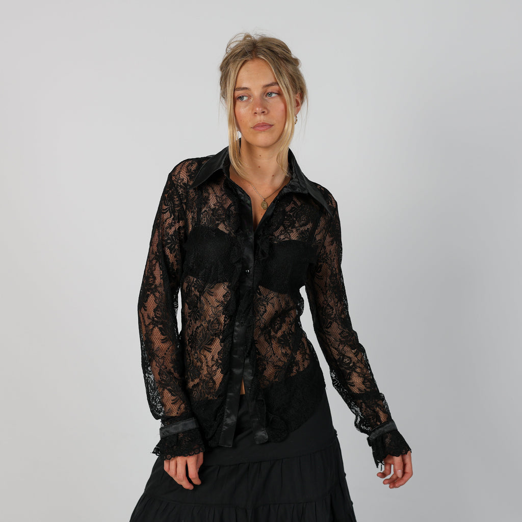 Black Y2K EXTYN Italia Blouse Sheer (M)