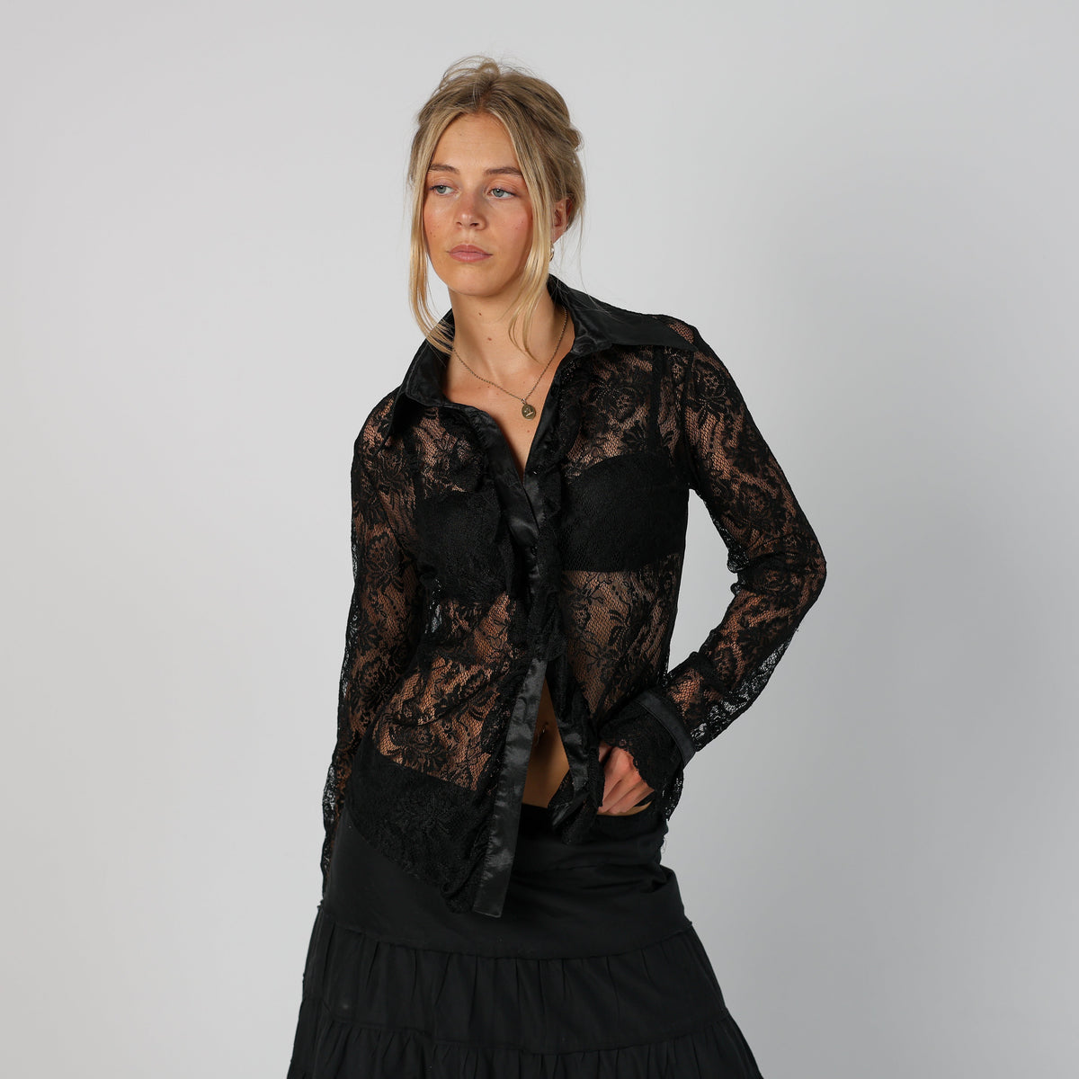 Black Y2K EXTYN Italia Blouse Sheer (M)