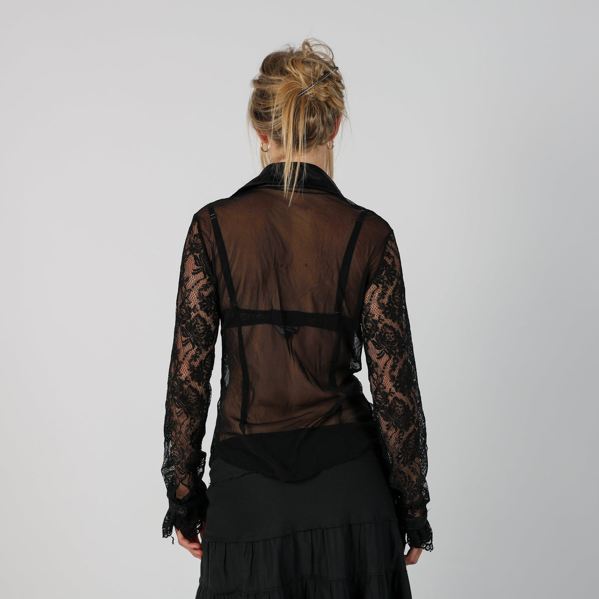 Black Y2K EXTYN Italia Blouse Sheer (M)