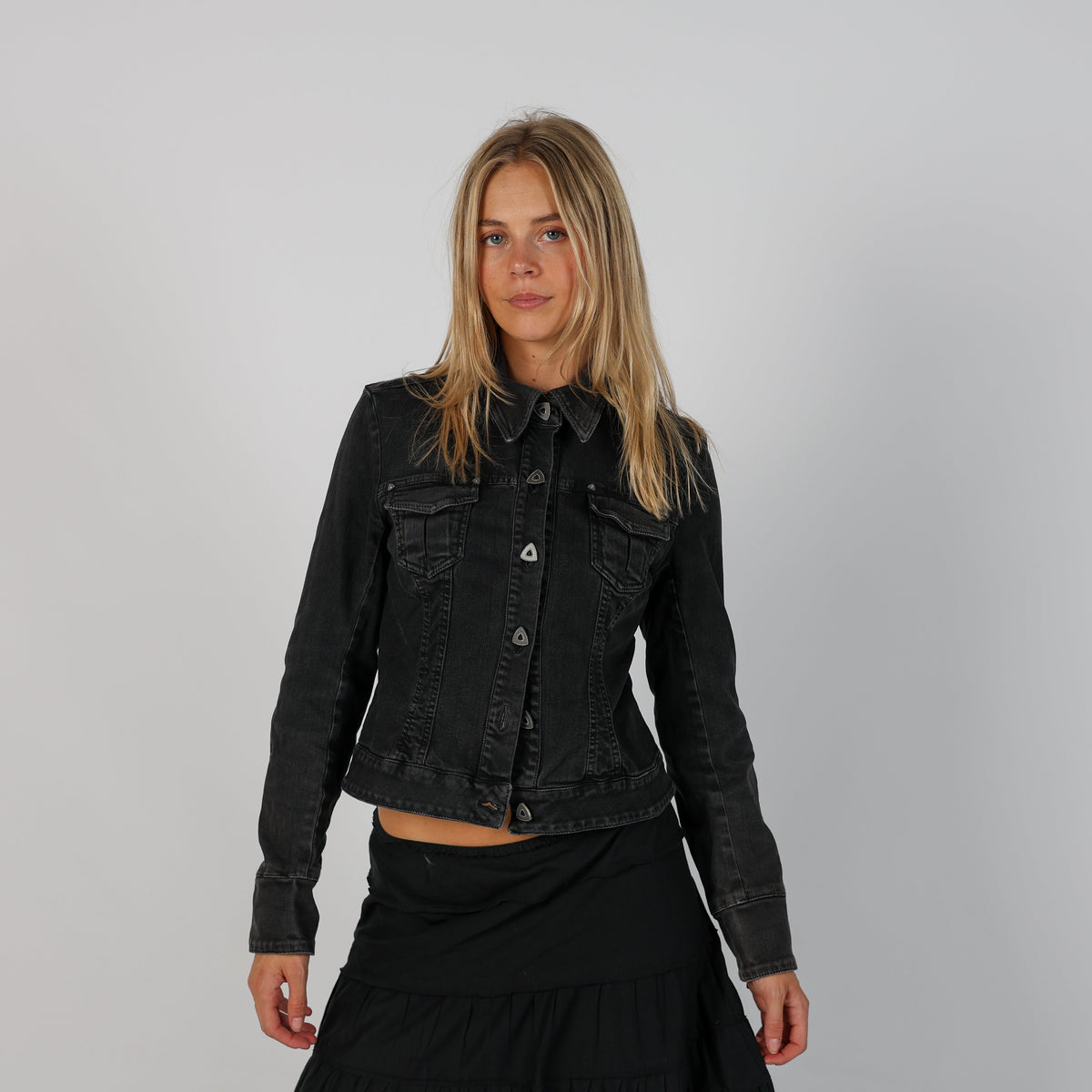 Charcoal Grey Y2K Denim Jacket (S)