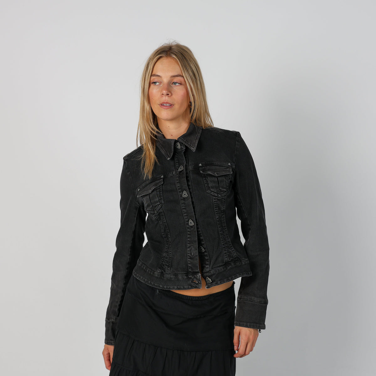 Charcoal Grey Y2K Denim Jacket (S)