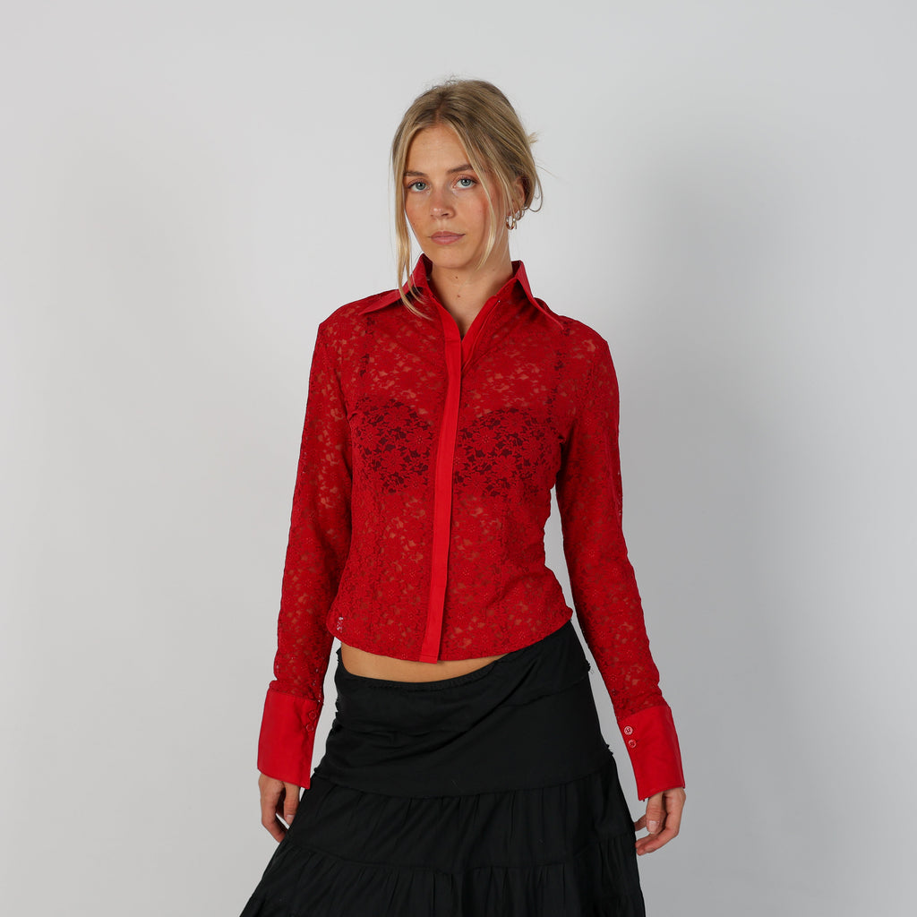 Red Y2K Wan Li Blouse Sheer (S)