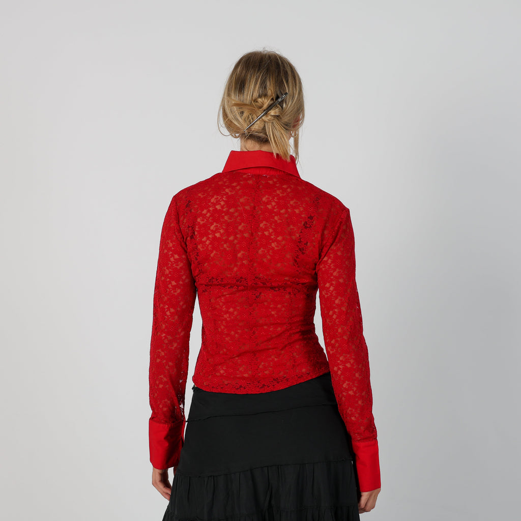 Red Y2K Wan Li Blouse Sheer (S)
