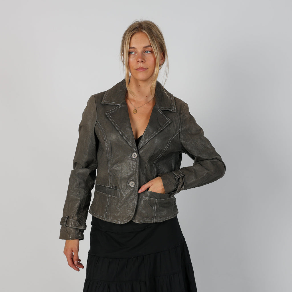Grey Y2K Made in Italy Leather Jacket (S)