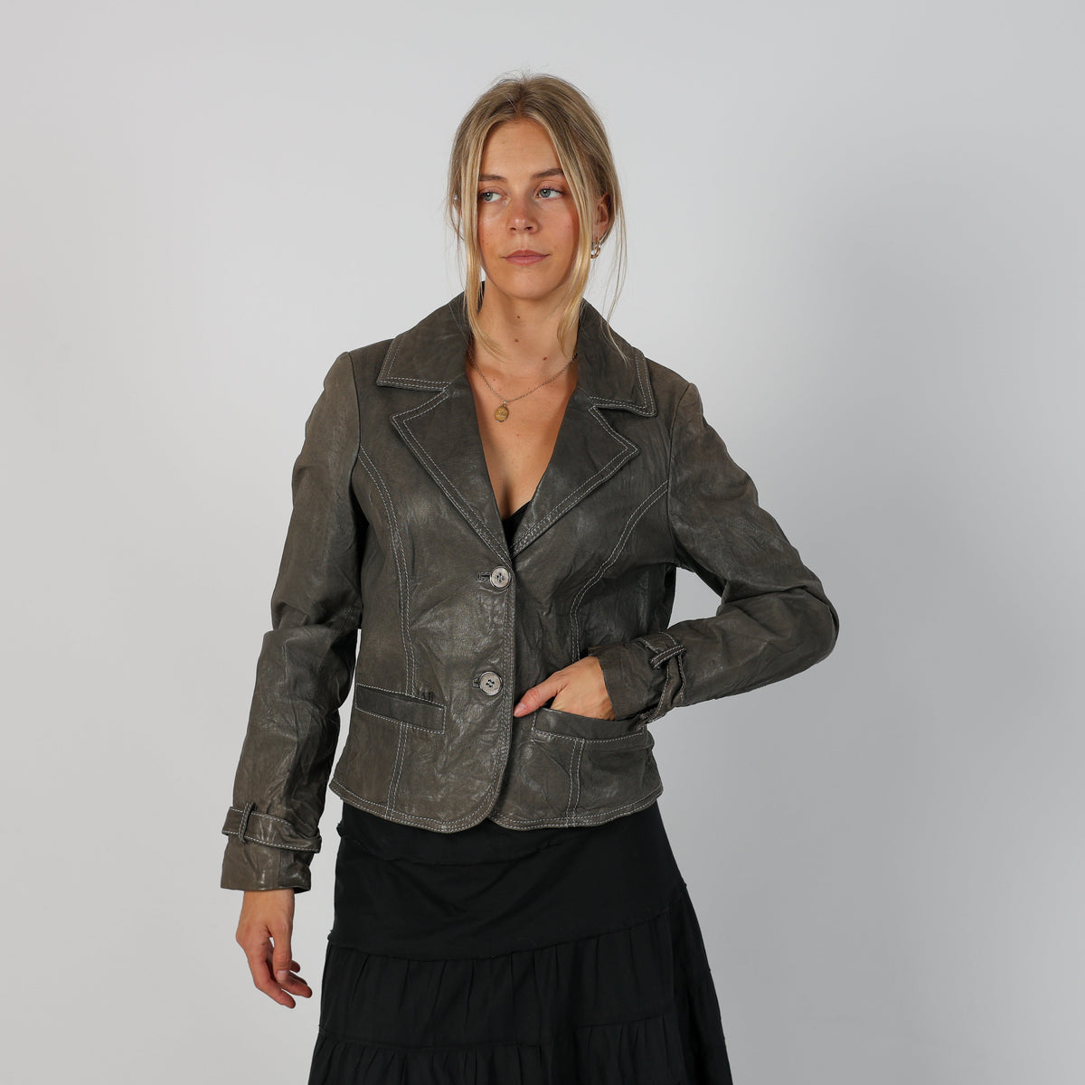 Grey Y2K Made in Italy Leather Jacket (S)