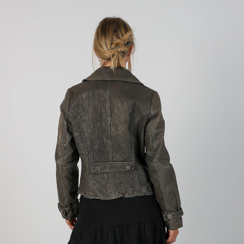 Grey Y2K Made in Italy Leather Jacket (S)