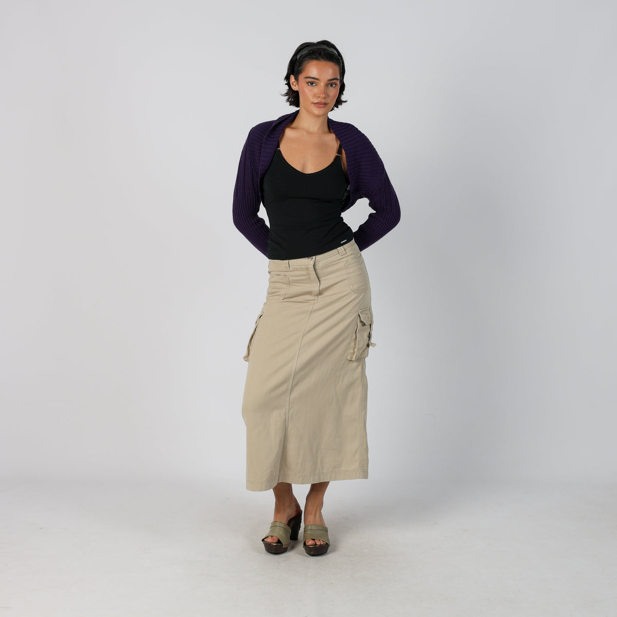 Beige Y2K Woven Maxi Skirt (XS)