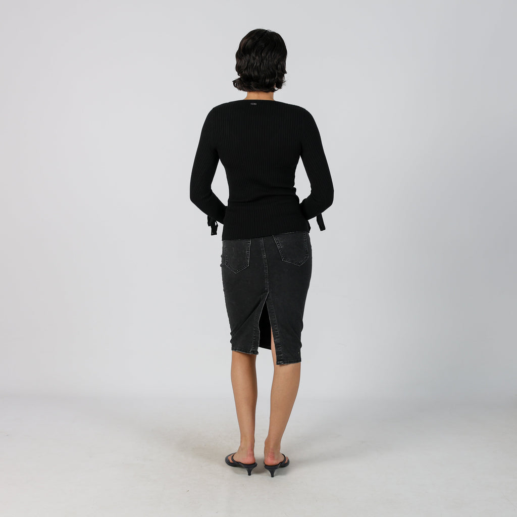 Charcoal Grey Y2K Made in Italy Denim Midi Skirt (XXS)