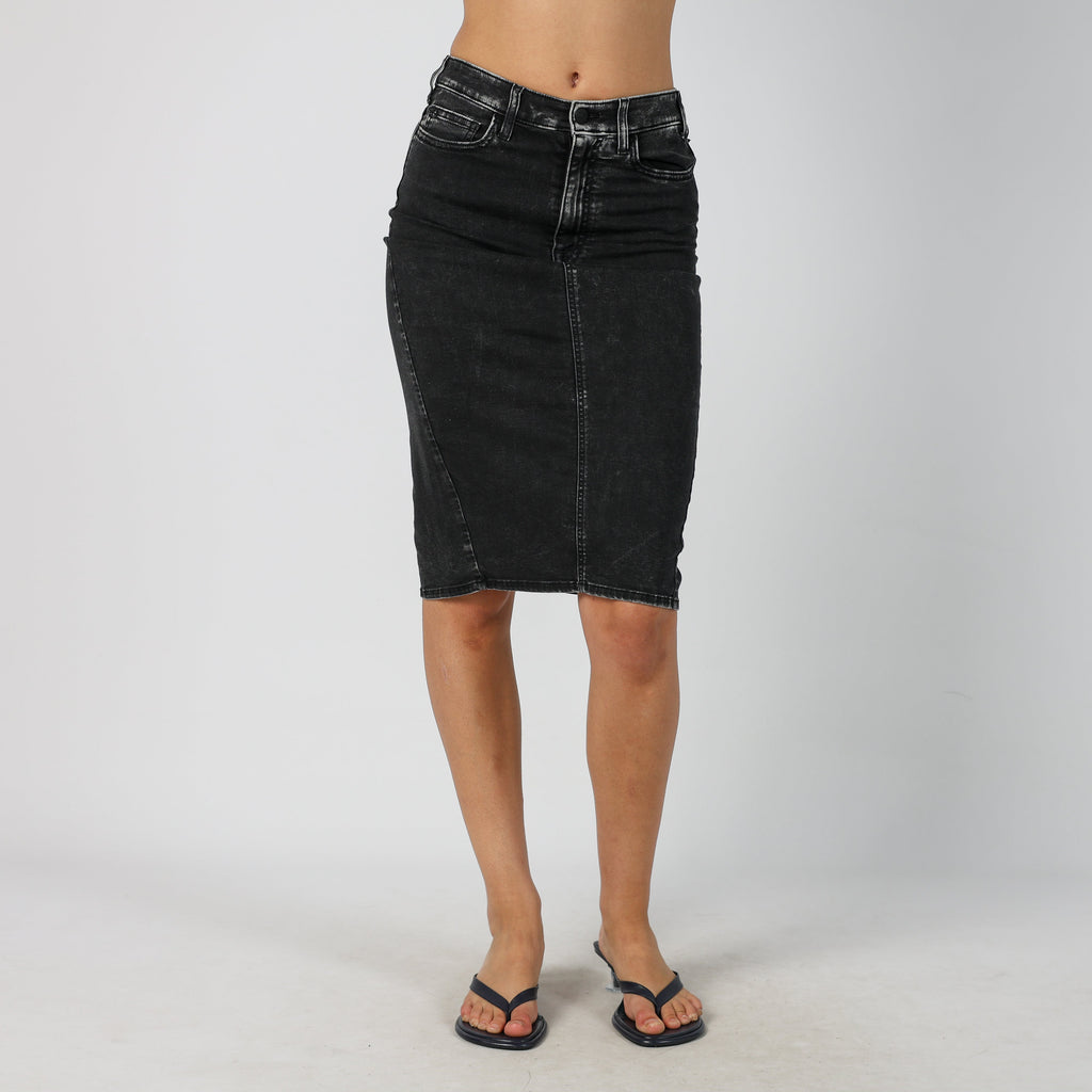 Charcoal Grey Y2K Made in Italy Denim Midi Skirt (XXS)