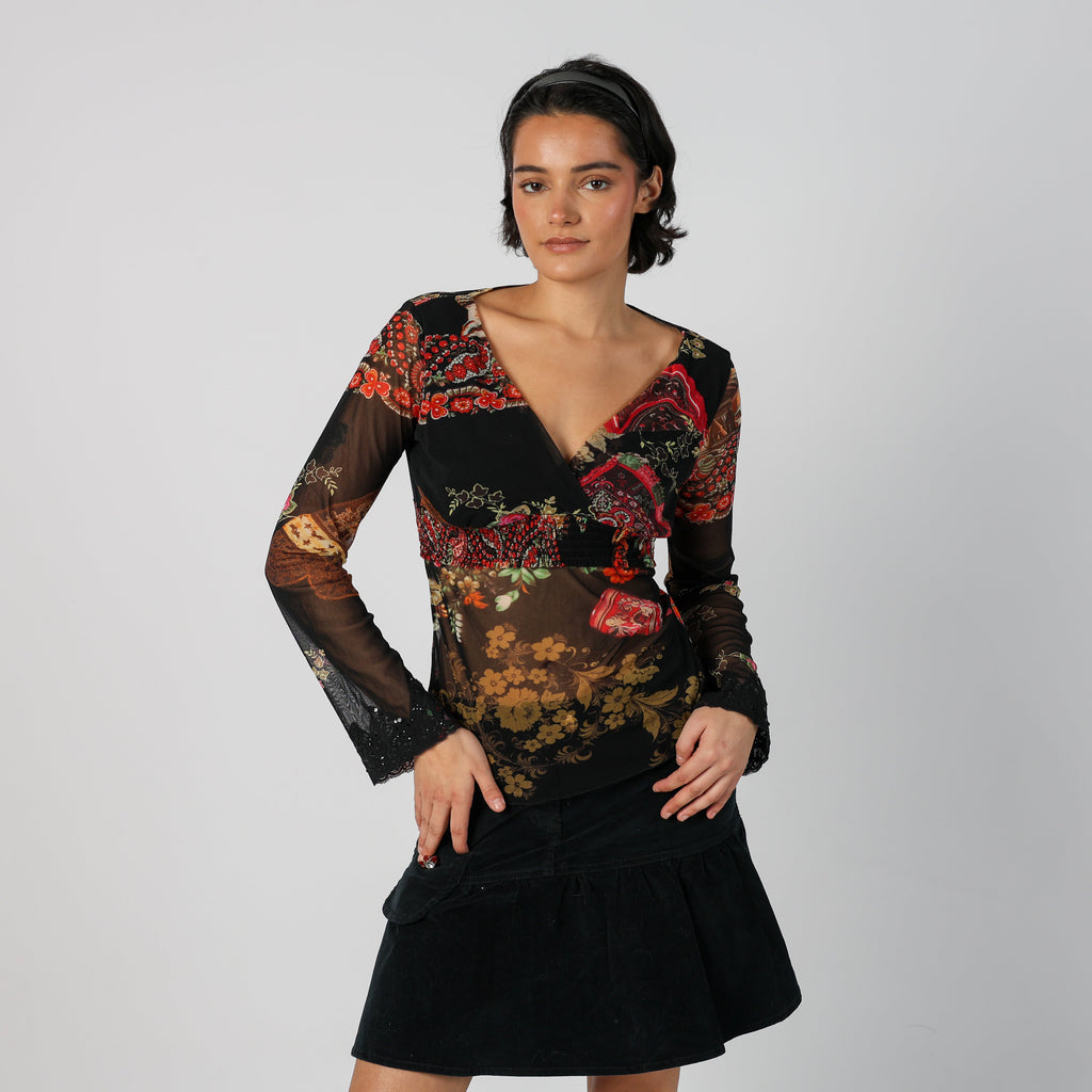 Black Y2K Camaieu Blouse Sheer (S)
