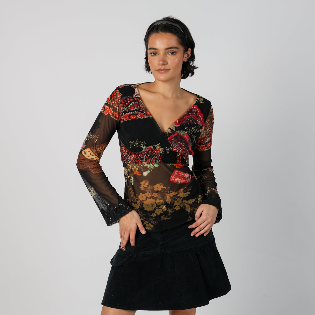 Black Y2K Camaieu Blouse Sheer (S)