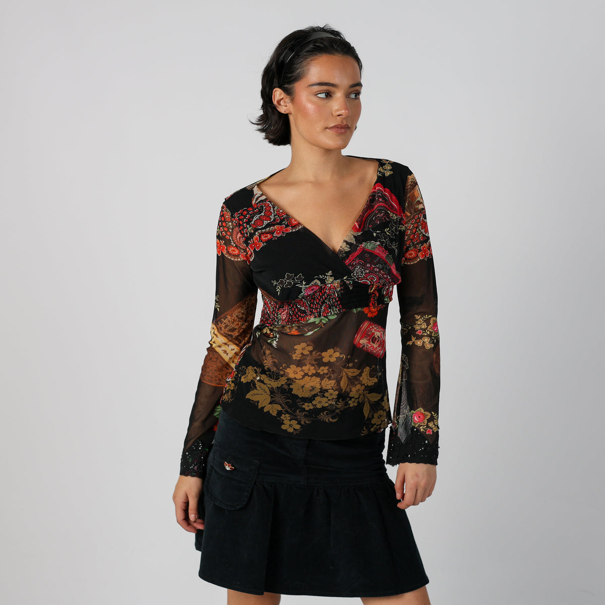 Black Y2K Camaieu Blouse Sheer (S)
