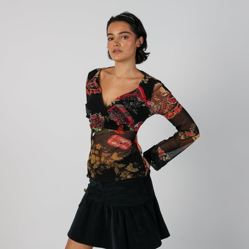 Black Y2K Camaieu Blouse Sheer (S)