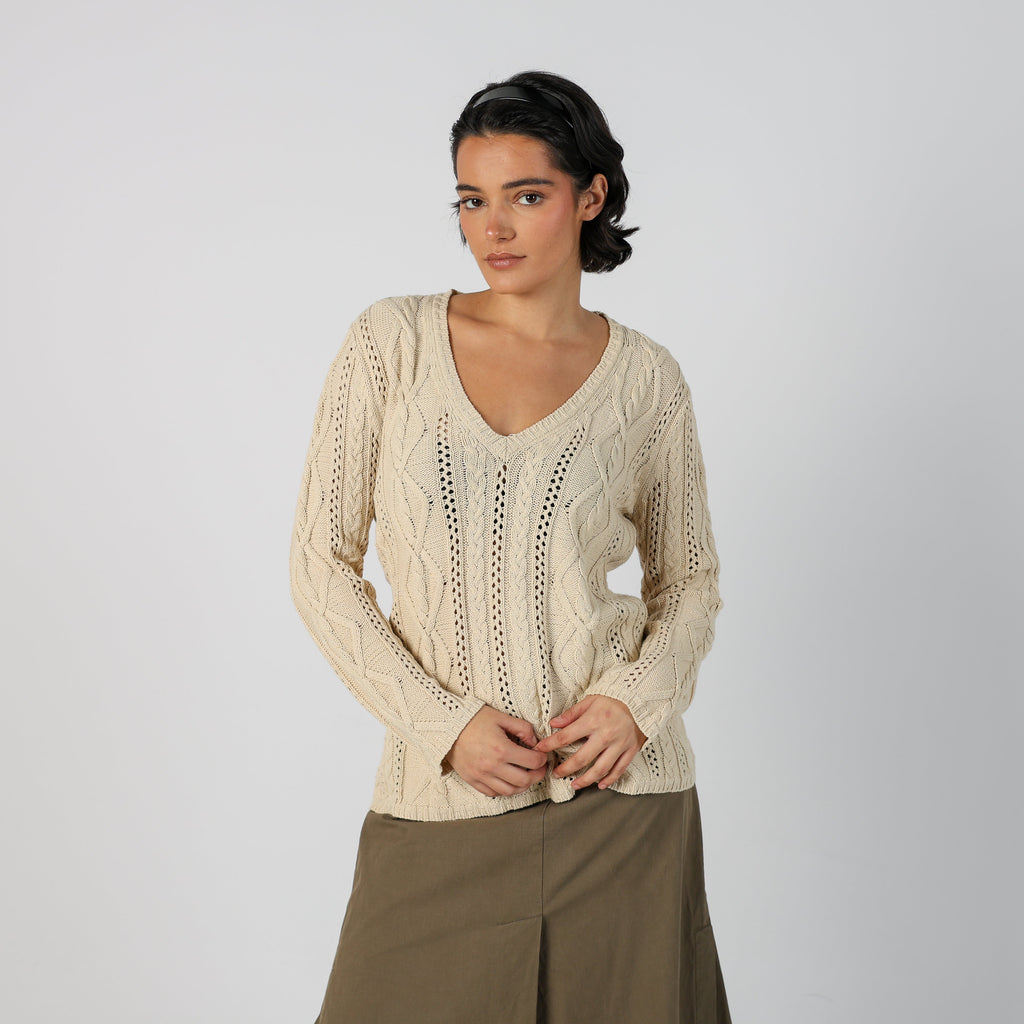 Cream Y2K Knitted Jumper (M)
