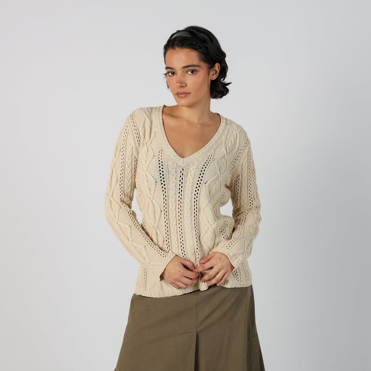 Cream Y2K Knitted Jumper (M)