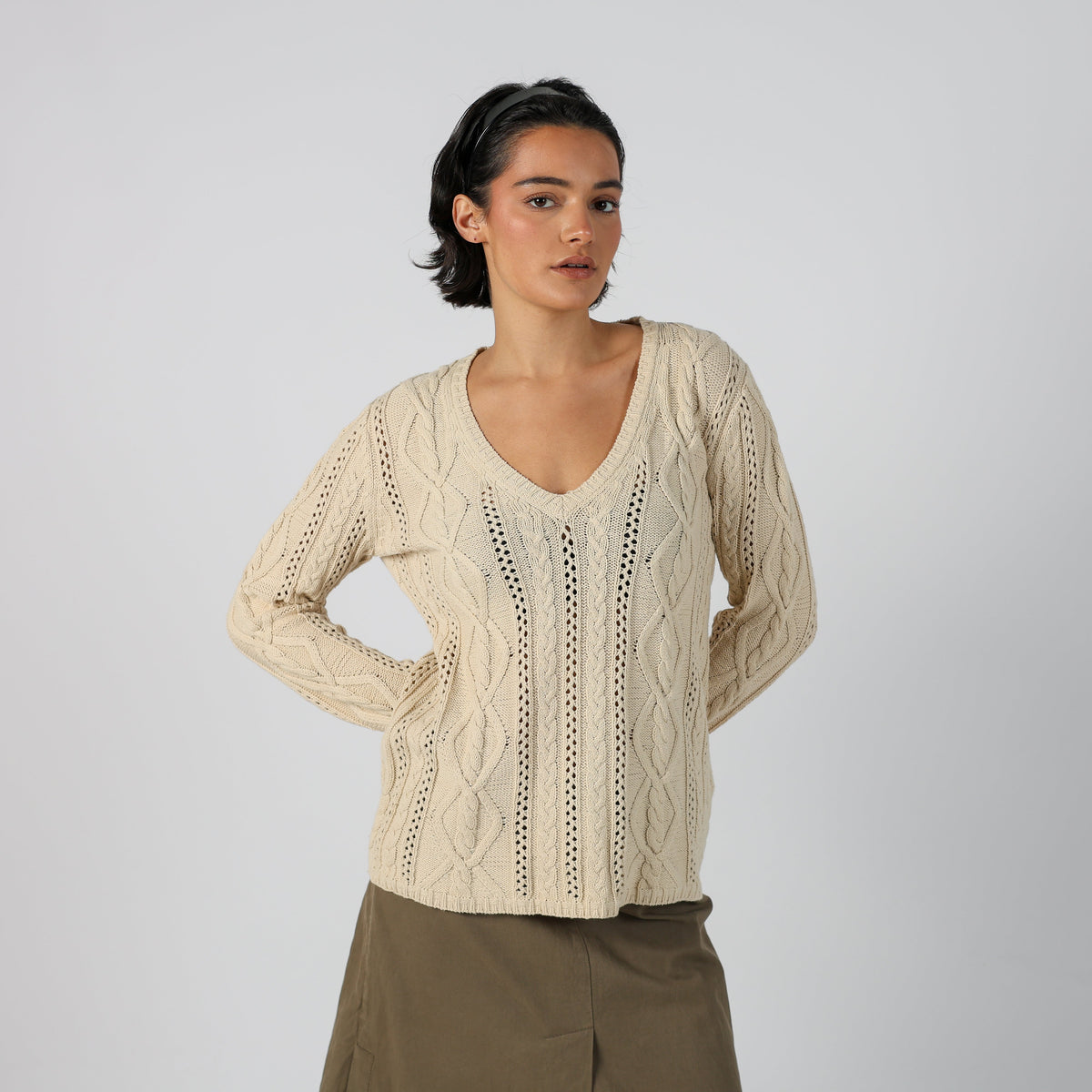 Cream Y2K Knitted Jumper (M)