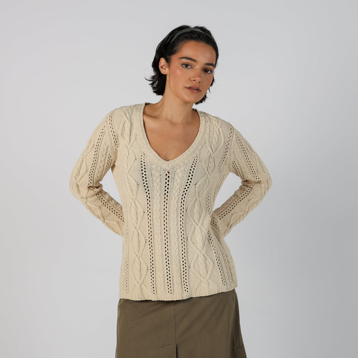 Cream Y2K Knitted Jumper (M)