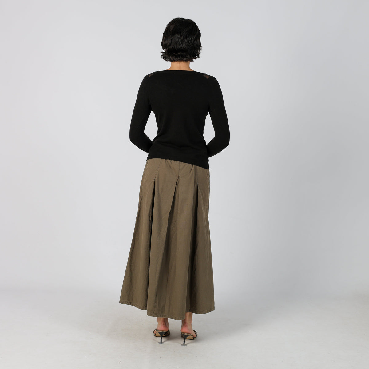 Khaki Green Y2K Max Mara Woven Maxi Skirt (8)