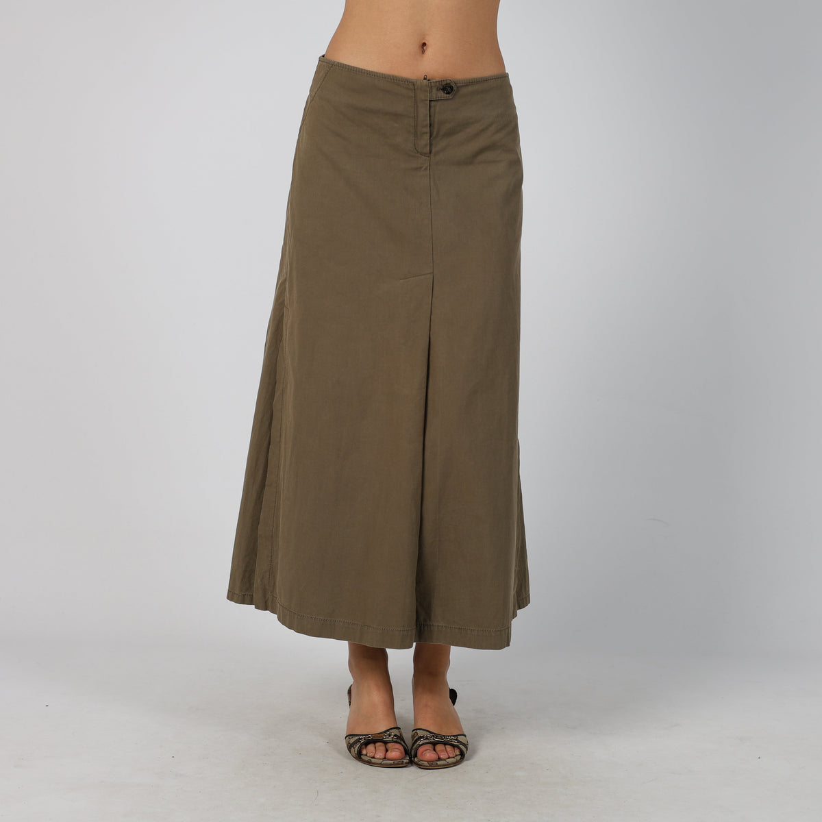 Khaki Green Y2K Max Mara Woven Maxi Skirt (8)