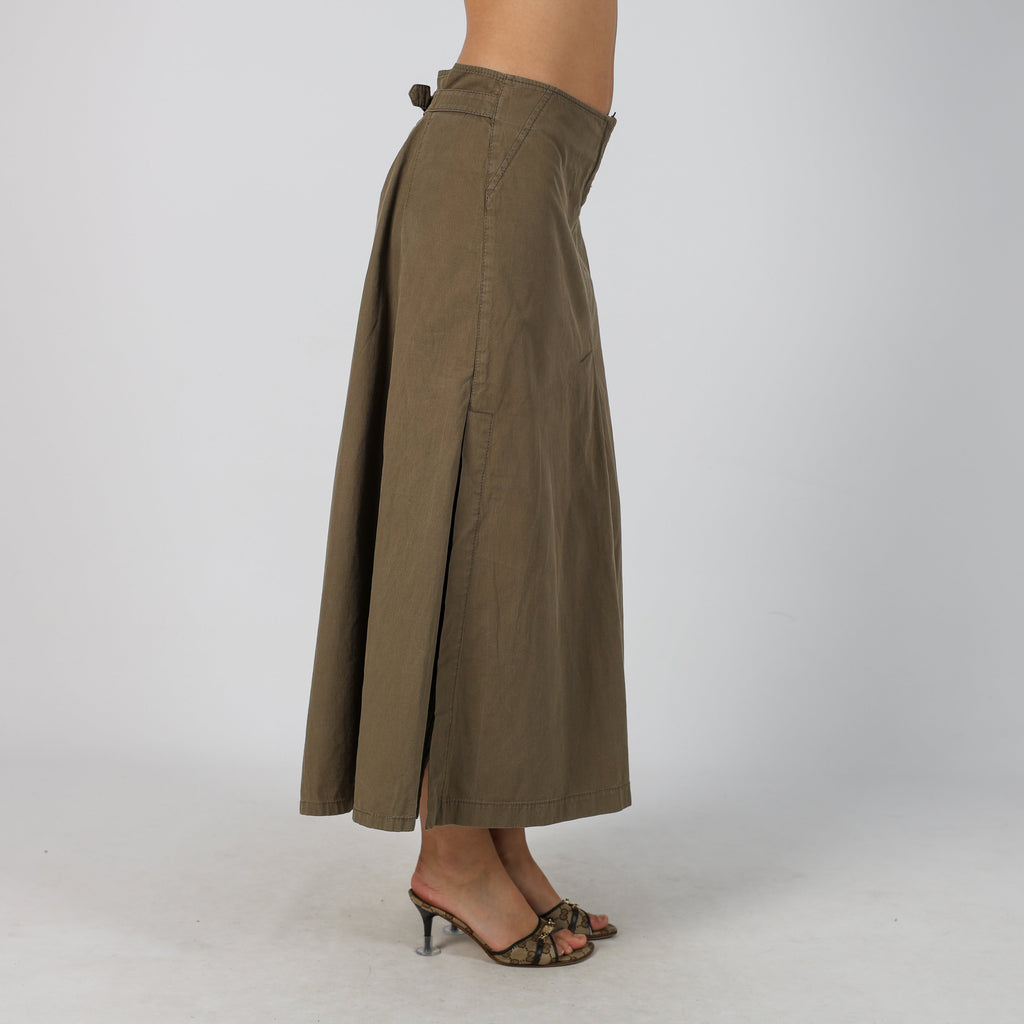 Khaki Green Y2K Max Mara Woven Maxi Skirt (8)
