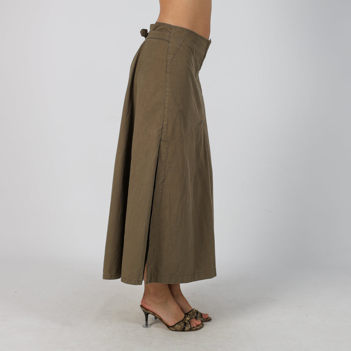 Khaki Green Y2K Max Mara Woven Maxi Skirt (8)