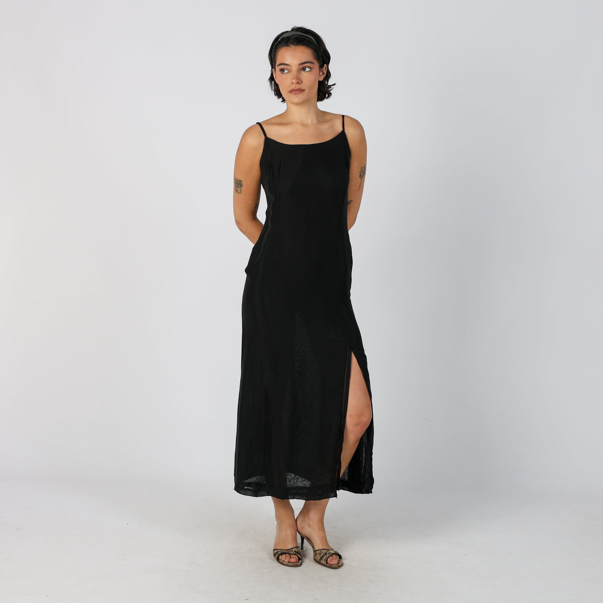 Black Y2K Woven Maxi Dress (S)