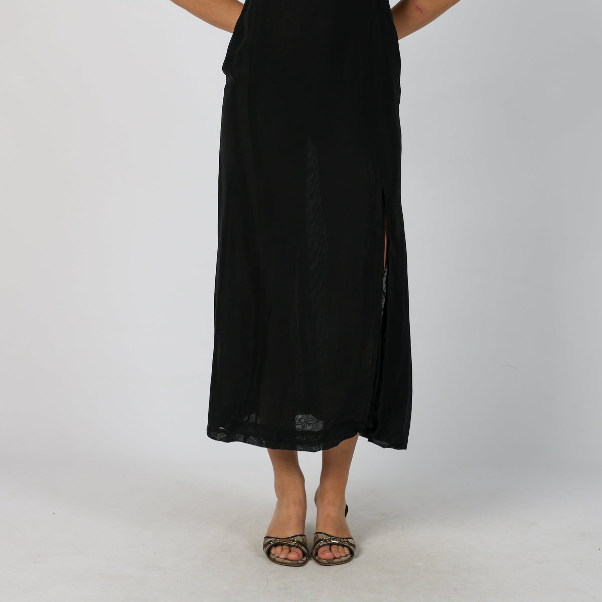 Black Y2K Woven Maxi Dress (S)