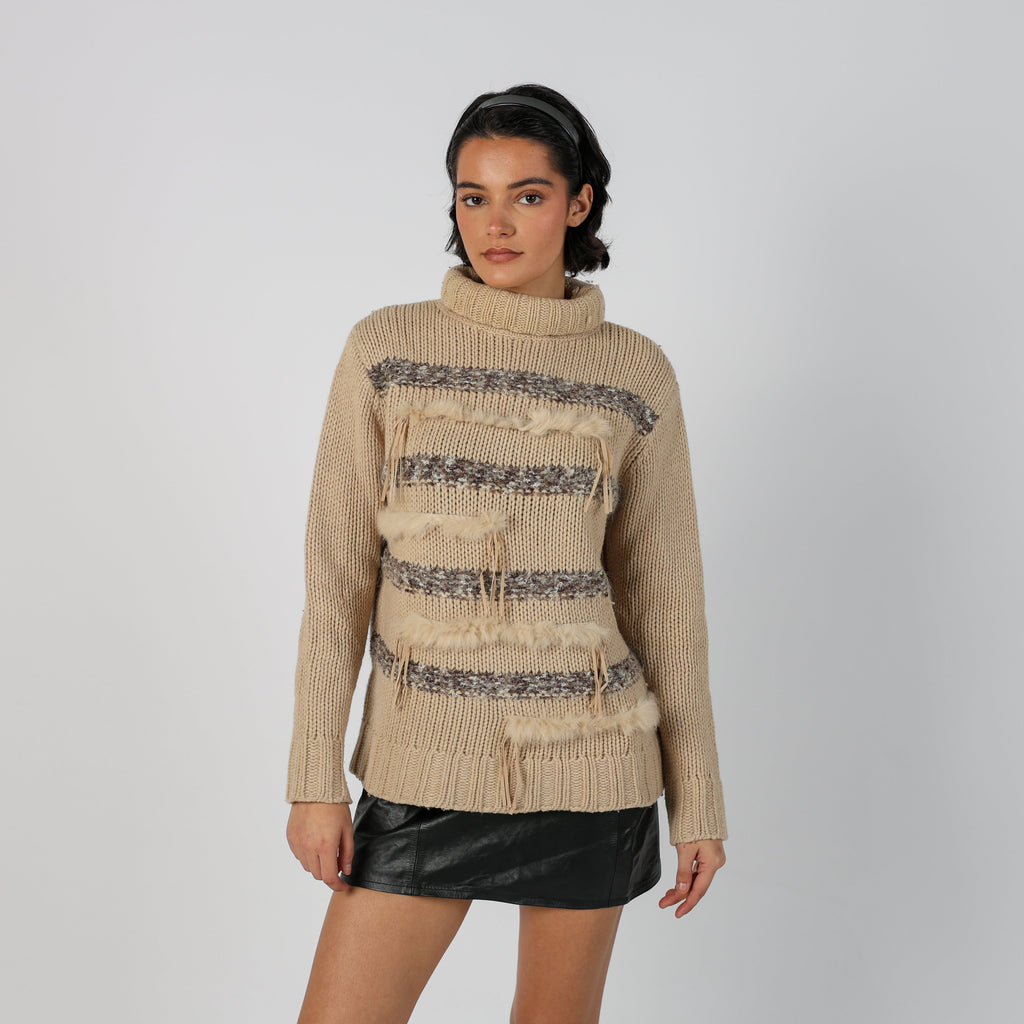 Beige Y2K Wan Li Knitted Jumper (M)