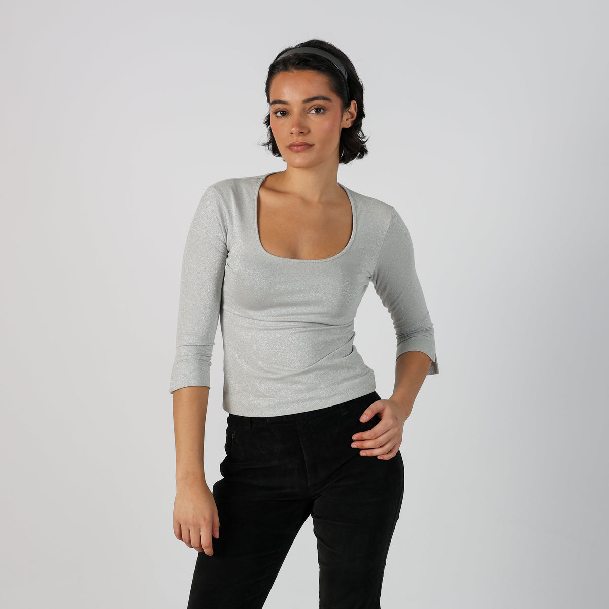 Silver Y2K Siste's Woven Top 3/4 sleeve (S)