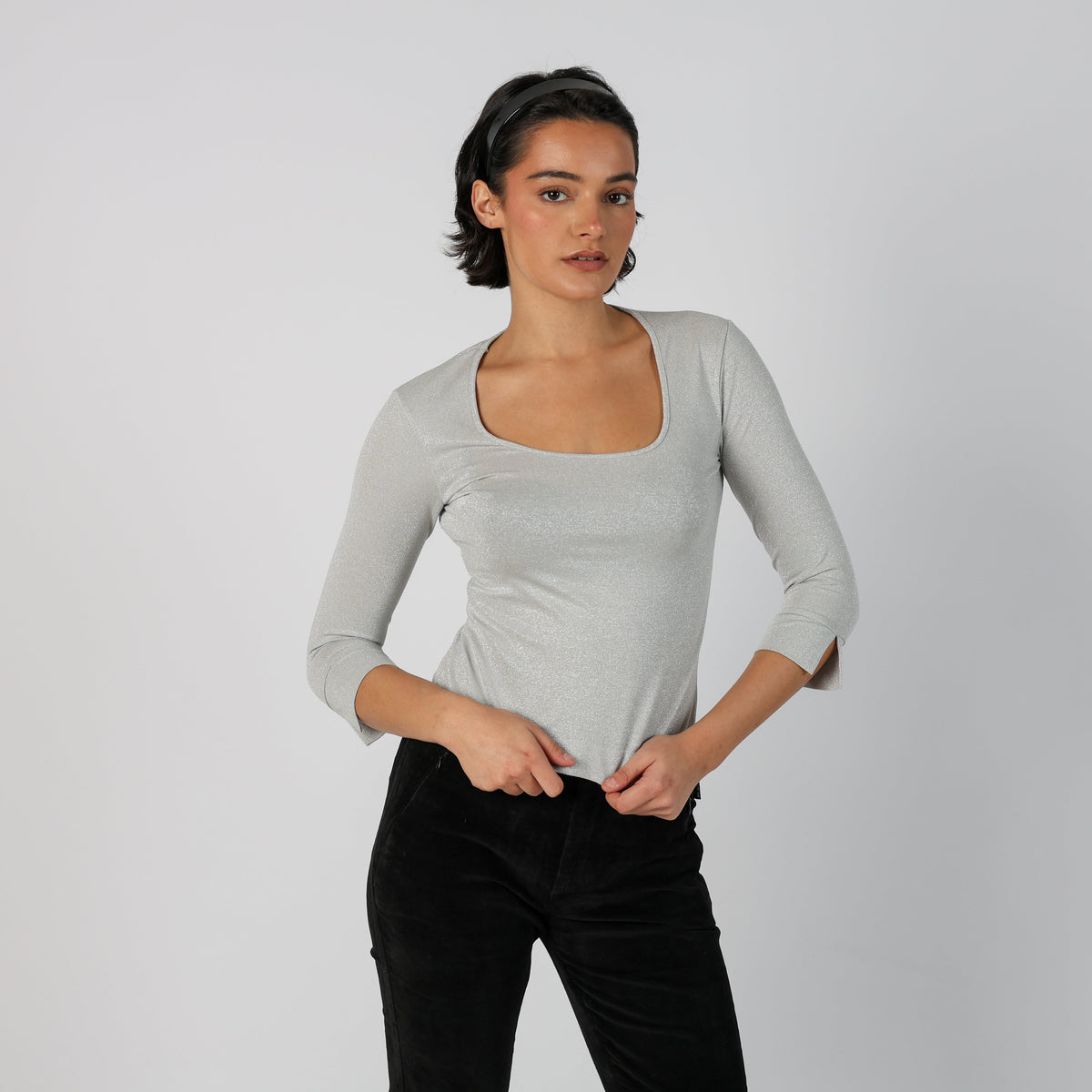 Silver Y2K Siste's Woven Top 3/4 sleeve (S)