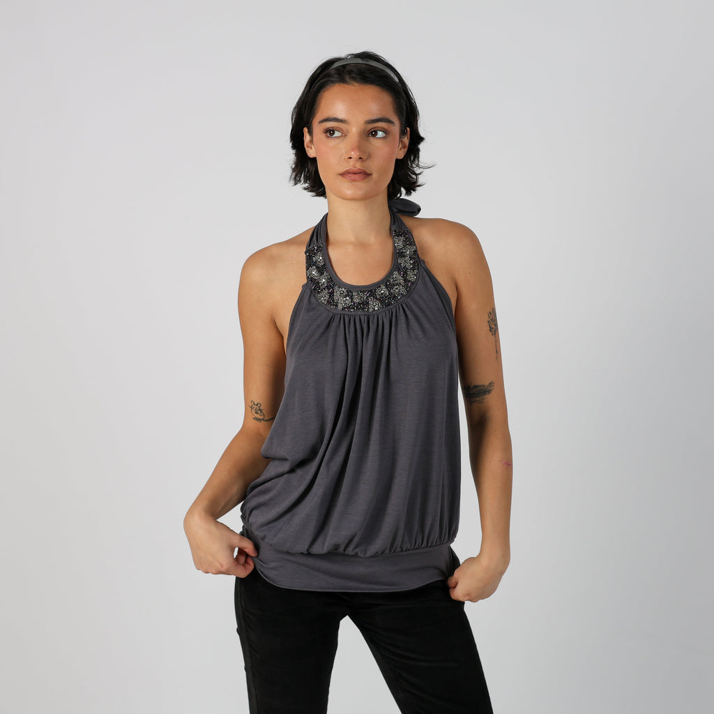Charcoal Grey Y2K Charlotte Russe Woven Top (M)